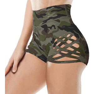 Women's Workout Athletic High Waisted Butt Lifting Bandage Sports Gym Yoga Booty Shorts, Large