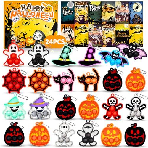 Halloween Party Favors for Kids 24 PCS Halloween Pop Fidget Keychain,Halloween Toys Treats for Kids,Halloween Goodie Bag Stuffers,Halloween Classroom Prizes,Halloween Fidget Toys