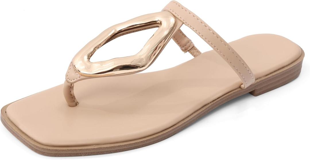 Shoe'N Tale Women's Flip Flops Slip On Square Open Toe Slides Sandals for Summer