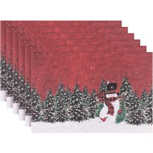 Aofmee Christmas Placemats Set of 6, Washable Christmas Place Mats for Party Kitchen Dining Decoration, Indoor/Outdoor Woven Vinyl Table Mats, Non-Slip Heat Resistant Holiday Placemats, Easy to Clean
