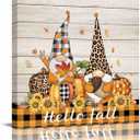 Chucoco Thanksgiving Gnome Square Oil Paintings On Canvas Wall Art Pictures Print Artwork with Framed Ready to Hang for Bedroom/Living Room/Office Decor Fall Pumpkin Farm Harvest 16x16in