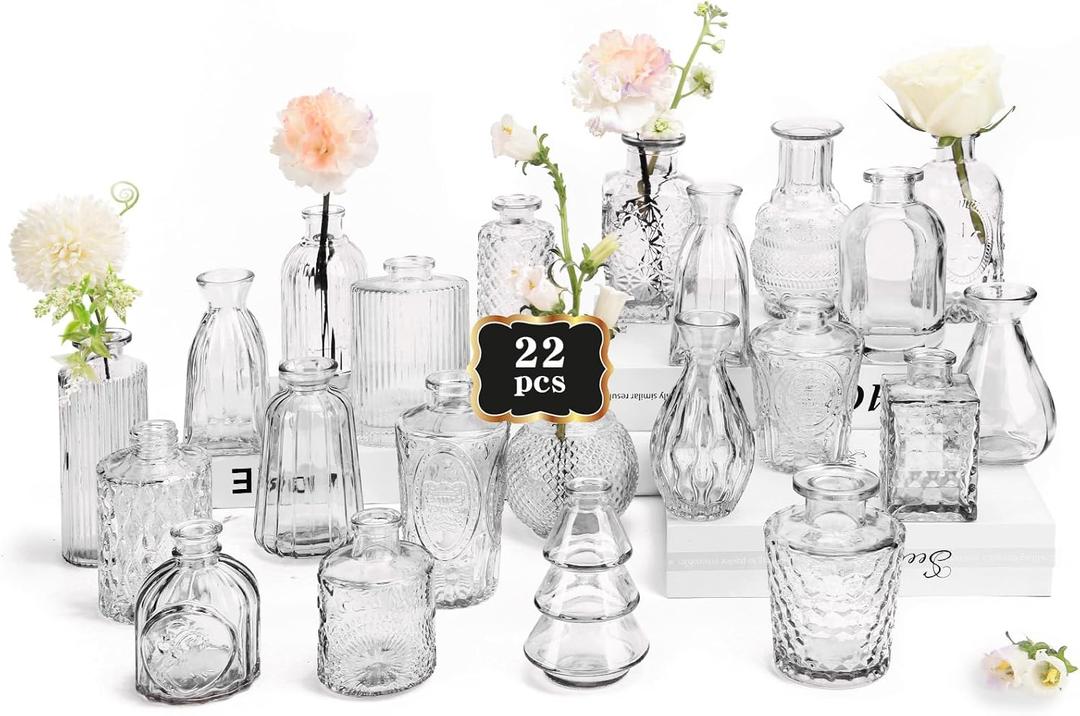 RUCKAE Pink Flower Vase in Bulk 22 Glass Bud Vases Vintage Small Vases for Centerpiece Table Wedding Decorations Home Decor Party (Pink)