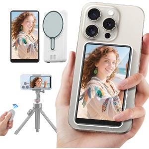 Vlog Selfie Monitor Screen, Back Camera Monitor Screen for iPhone, Wireless Magnetic Phone screen mirroring with Bluetooth Remote Speaker for YouTube Live Stream TikTok, Compatible with iPhone Android