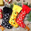 3 Pcs 19 Inch Cartoon Mouse Christmas Stocking Xmas Red Black Yellow Plush Hanging Stocking Fireplace Decor Polka Dot Candy Gift Bag for Holiday Christmas Tree Ornament Decoration