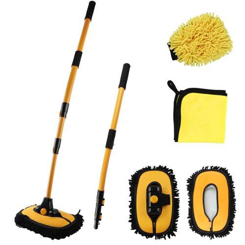 Winfree 55.51"" Car Wash Brush with Long Handle,Car Wash Kit with Replacement Brush Head,Car Duster Dry Towels,Wash Mitt for Cars Truck, SUV, Rv, 15° Bend Car Wash Mop,Car Cleaning Brush Supplies Kit