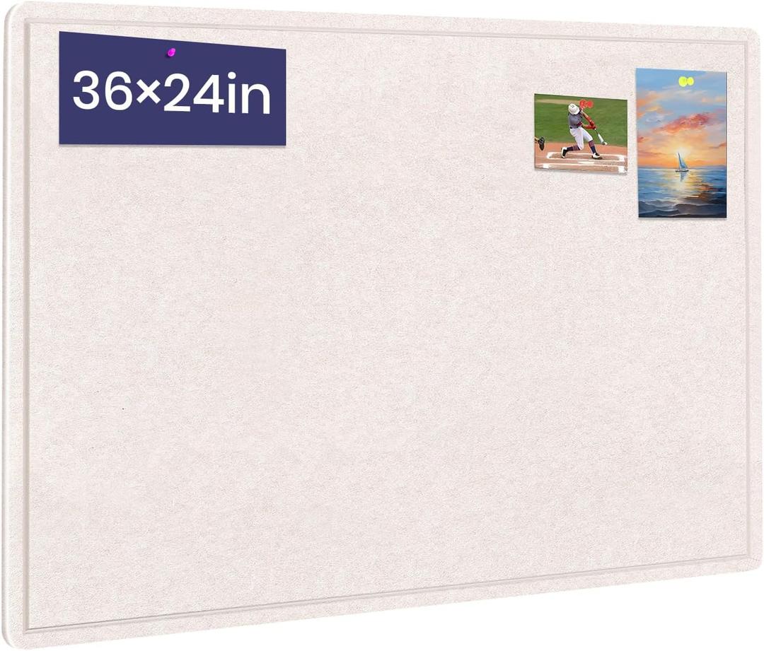 Bulletin Board, 36 X 24 inches Cork Board with 20 Pushpin, Felt Cork Board Notice Pin Board, Self-Adhesive Vision Board Mood Board Foldable Photo Board for Wall - Oatmeal