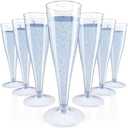 JOLLY CHEF 100 Pack Plastic Champagne Flutes Disposable 4.5 oz Blue Glitter Plastic Champagne Glasses Perfect for Wedding, Thanksgiving Day, Christmas
