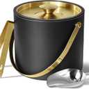 3L Ice Bucket with Silicone Lid, Scoop, Gold Tongs & Strainer, Stainless Steel Double Wall Insulated Ice Buckets for Parties & Cocktail Bar, Outdoor Champagne Ice Container Bin, Black (Matte Midnight Black)