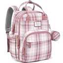 RUVALINO Diaper Bag Backpack, Multifunction Travel Pack Maternity Baby Changing Bags, Large Capacity, Waterproof, Pink Plaid