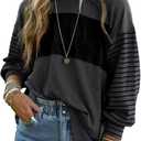 Dokotoo Long Sleeve Tops Oversized 2025 Trendy Round Crew Neck Casual Color Block Womens Shirts Blouses (Medium, Dirty Blue)