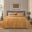 EVERGRACE Luxury Crushed Velvet Quilt Set King Size, Diamond Quilted Lightweight Velvet Comforter, Ultra Soft Oversized Bedspread Coverlet Bedding Set for All Season, with 2 Pillow Shams, Gold Yellow (KING/CAL.KING (108" x 96")), Gold Caramel 