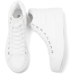 POVOGER High Top Sneakers for Women White Womens High Tops Canvas Shoes Black Fashion Sneakers Casual Lace up Tennis Shoes, Size 7