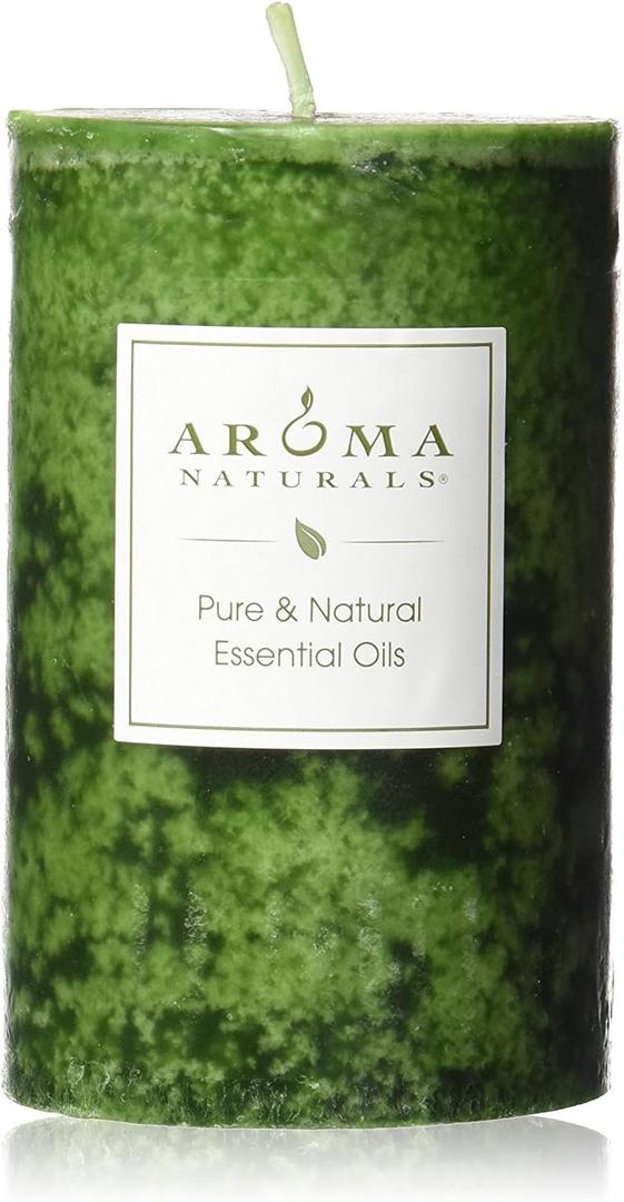 Aroma Naturals Holiday Juniper, Spruce and Basil Essential Oil Pillar Candle, Fresh Forest, 2.5 inch x 4 inch