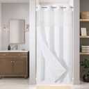 eachope Stall No Hooks Needed Linen Textured Shower Curtain with Snap-in Fabric Liner Set,Hotel Luxury Decor Shower Curtains for Bathroom,Waterproof & Washable,54Wx74H,White