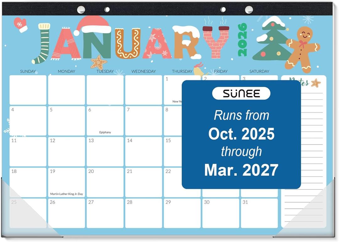 SUNEE 2026 Desk Calendar, 18 Months from Oct. 2025 to Mar. 2027, 17"x12" Academic 2026 Calendar for Home, School, or Office - 2026 Monthly Calendar with Note, Cute