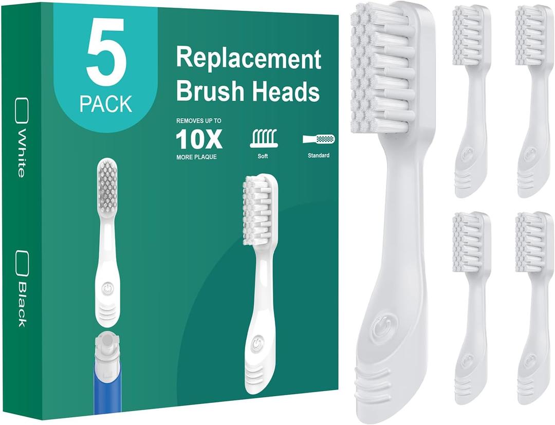 Toothbrush Replacement Heads for Quip, 5 Pack, Standard Adult Brush Head Refill with Built-in Tongue Scraper, Soft Bristles, White