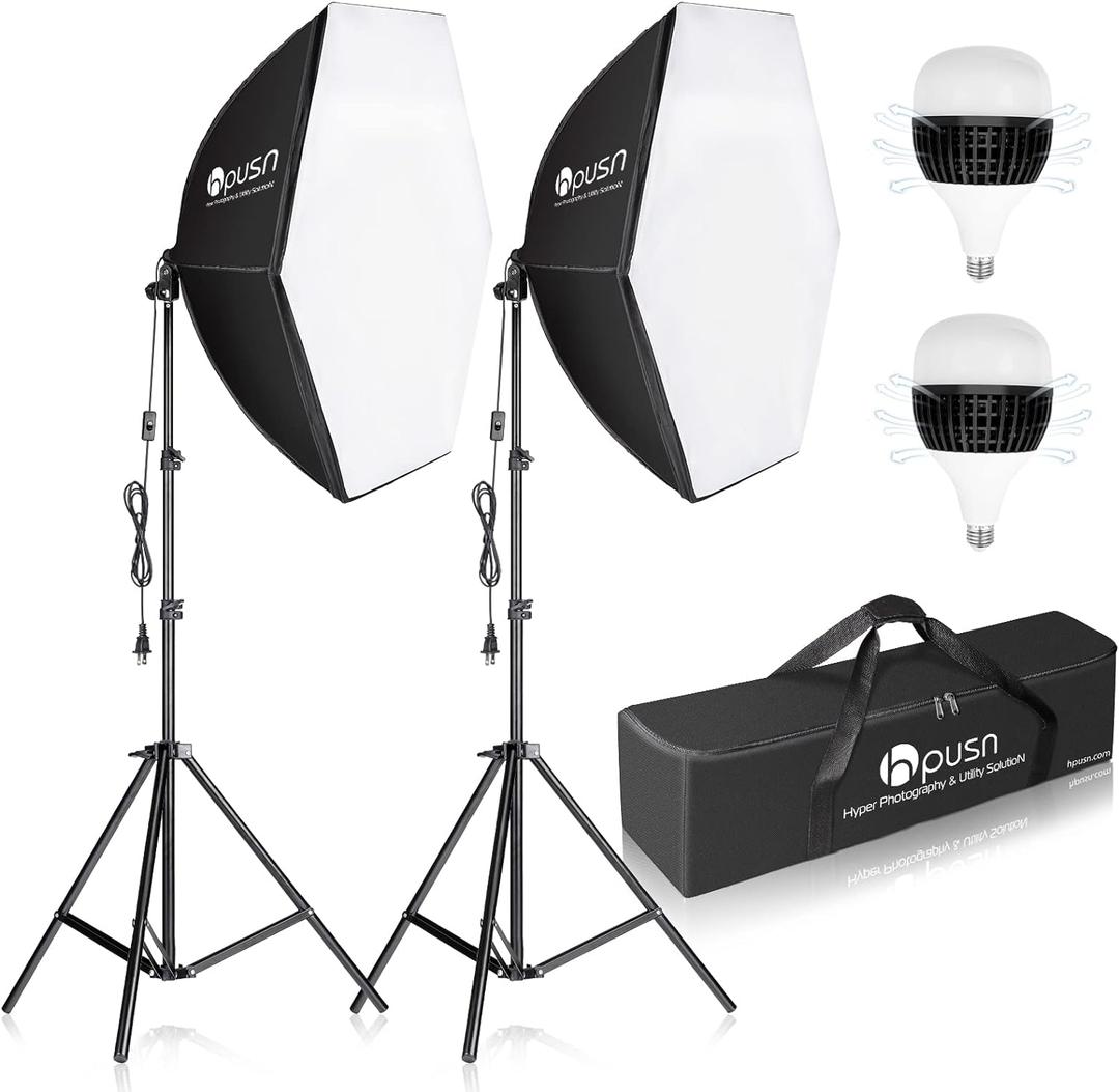 HPUSN Softbox Photography Lighting Kit 30"X30" Professional Continuous Lighting System Photo Studio Equipment with 2pcs E27 Socket 5400K Bulbs for Portraits Advertising Shooting YouTube Video (SB02-6)