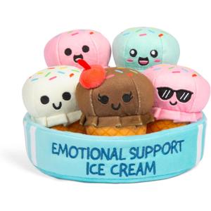 Emotional Support Ice Cream Cones by Relatable, Cuddly Stuffed Animals and Toys, Squishy Toys and Plushies, Great Gift Ideas for Loved Ones of All Ages, Includes 5 Plushies with Carrying Basket