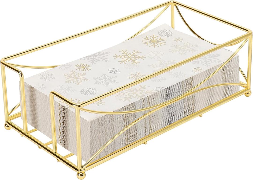 Livabber Guest Napkin Holder, Metal Bathroom Paper Hand Towel Storage Modern Napkin Tray Caddy for Countertop, Table Kitchen, Dinning Room (Gold, Metal Base)