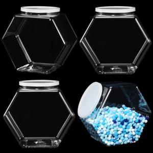 EBOOT 4 Pieces Plastic Candy Cookie Jars for Kitchen Counter Hexagon Cookie Jar with Lid Clear Candy Containers Laundry Pod Storage Container Dry Food for Buffet Dog Treats Craft(129 Oz)
