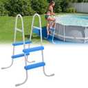 Threlaco 33 Inch Above Ground Pool Ladder 2 Step Steel Frame Swimming Pool Entry Exit Ladder Non Slip Metal Frame Steps, Weight Capacity 300lbs(White and Blue)