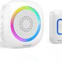 TECKNET Plug-in Wireless Doorbell with RGB Lighting & 1300 Feet Range,IP66 Waterproof Doorbell for Home/Classroom/Office/Business,60 Chimes,5-Level Volume,4.5-Year Battery Life(White) (Plug in-White-1 Receiver+1 Button)