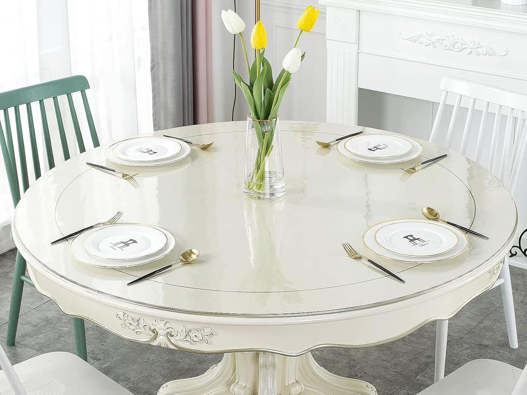 Deep Dream 1.5mm Thick 54 Inches Clear Round Table Protector, Round Table Cover, Tablecloth Protector, Table Protector for Dining Room Table & Office (Round Clear 1.5mm)
