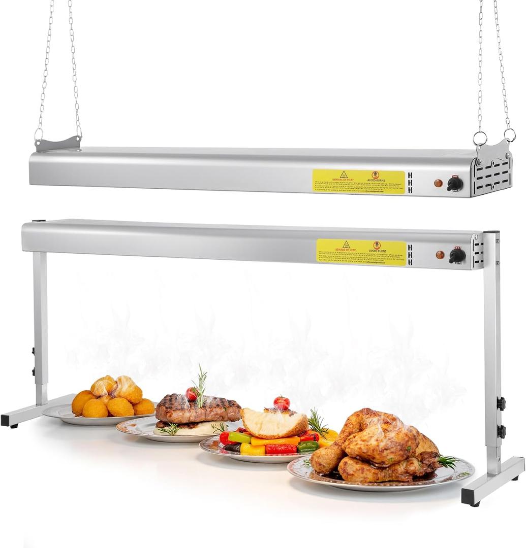 48-Inch Food Heat Lamp, 1350W Commercial Food Warmer Electric Strip Heater Overhead Stainless Steel Catering Heating Lamp for Buffet Restaurant Parties Kitchen, Silver 115V