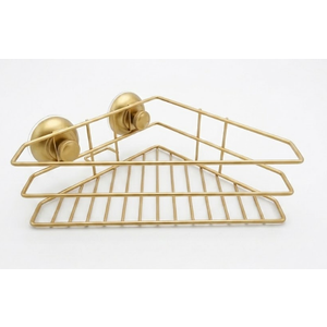Splash Home Corner Basket with Suction Cups, Gold ( 3.3"H x  8.6"W x 10"L)