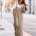 YESNO Women's Casual Corduroy Overalls Adjustable Straps Baggy Pants Wide Leg Jumpsuits with Pockets PC2 (Beige, M)