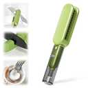 Dayinkes Knife Cleaner Blade Brush, Multi-Functional Kitchen Cutlery Brush, Double-Sided Knife Scrubber, Knife Brush with Knife Sharpener, for Knives, Forks, Dish, Cutlery Cleaning（Green）