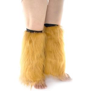 FHQHTH Fuzzy Faux Fur Leg Warmers Fur Heels Long Boots Cuff Cover has Elasticity One Pair Dionysia Boot cover Carnival 18" [Camel, Large]