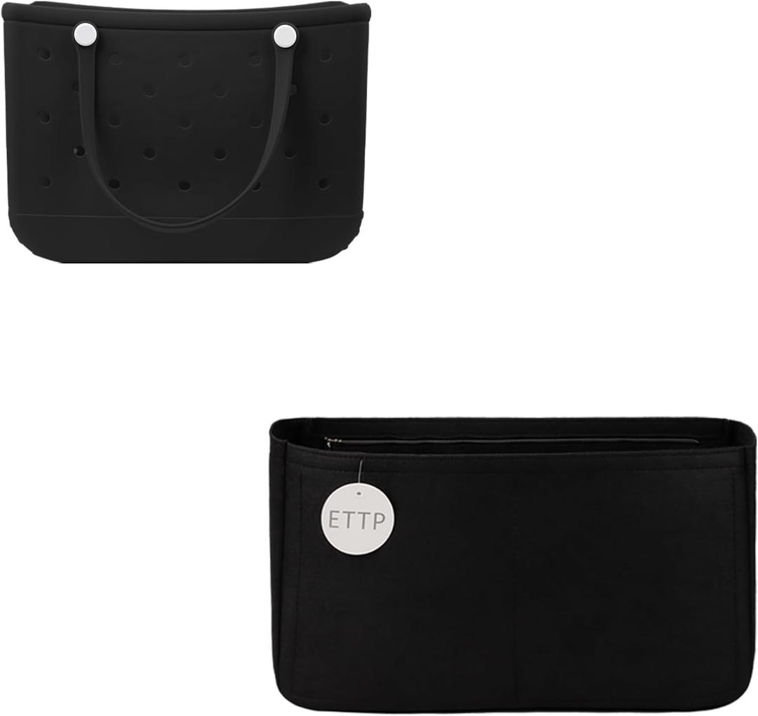 Rubber Beach Bag Organizer Compatible with Bogg Bag X Large Open Tote Bag,Divider Pouch for BOGG BAG Accessories Purse Organizer Insert (Black, Small)