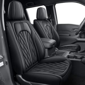 AOMSAZTO Seat Covers Fit for Nissan Frontier 2009-2025 2026 Crew Cab Extended Cab Faux Leather Full Set Truck Pickup Car Seat Covers (Black, 5 Seats)