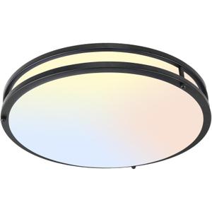 16Inch Flush Mount LED Ceiling Light Fixtures Black, 5CCT Adjustable 2700K 3000K 4000K 5000K 6500K, 4500LM Close to Ceiling Light for Kitchen, Hallway, Bathroom, Kitchen, Bedroom, 1 Pack
