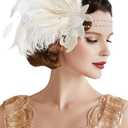 BABEYOND Art Deco 1920s Flapper Headpiece Roaring 20s Great Gatsby Feather Headband 1920s Flapper Gatsby Accessories (White)