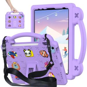 Kids Case for iPad A16 Case 11'' 2025, with Strap Handle Stand, EVA Shockproof Cover, Purple