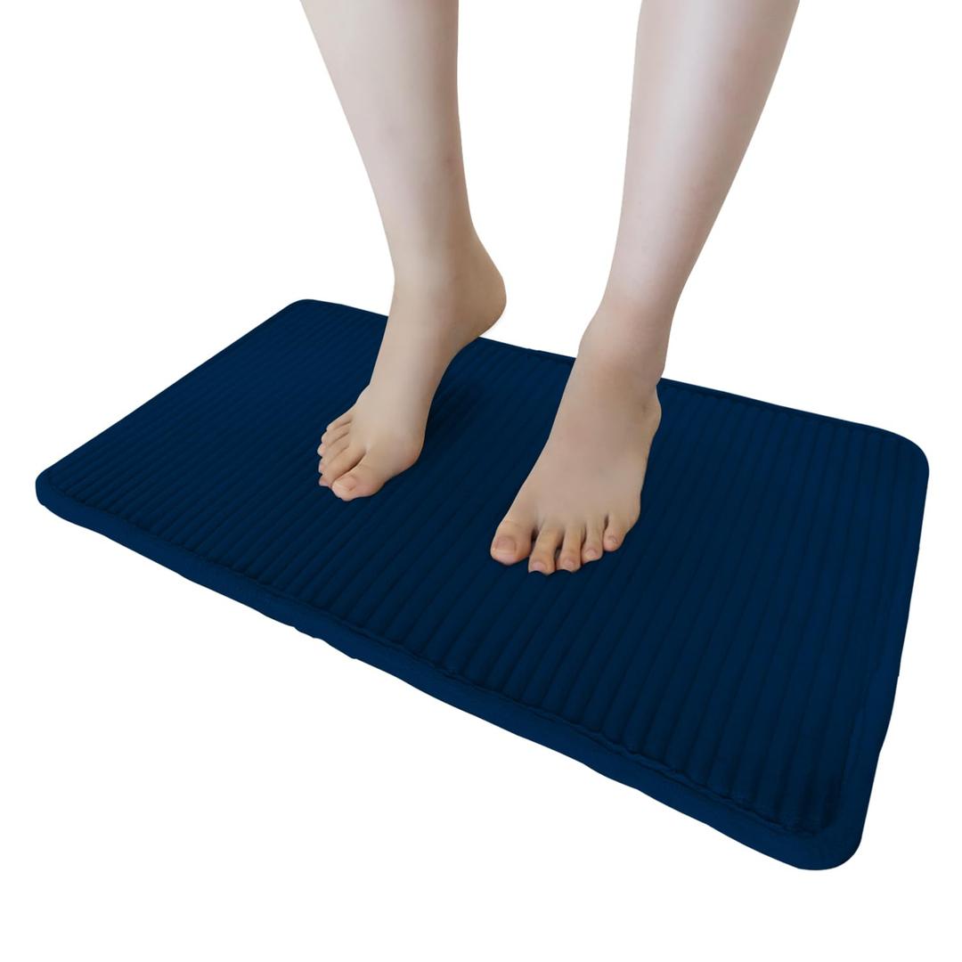 Jenen Jnzen Memory Foam Bath Mat, Navy Blue, 19.6in X 31in
