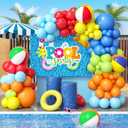 129Pcs Pool Party Decorations Birthday Supplies, Outdoor Pool Summer Theme Balloon Garland Arch Kit Backdrop Beach Ball Tropical Luau Hawaii Holiday Swimming Outdoor Pool Decor Party Supplies