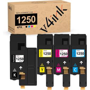 v4ink High Yield Compatible Toner Cartridge Replacement for Dell 1250 810WH C5GC3 XMX5D WM2JC (KCMY, 4-Pack) for use in Dell 1250c Dell C1760nw 1350cnw 1355cn 1355cnw C1765nf C1765nfw Printer