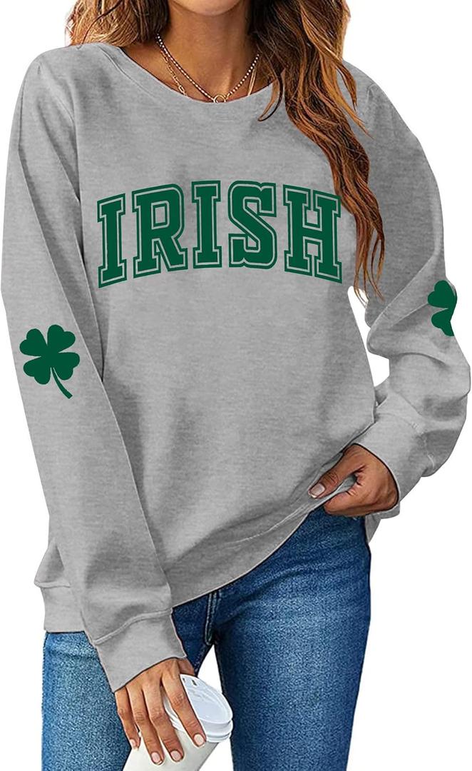 St. Patrick's Day Sweatshirt for Women Lucky Shamrock Long Sleeve Sweater Irish Clover Casual Graphic Pullover Tops (XL)