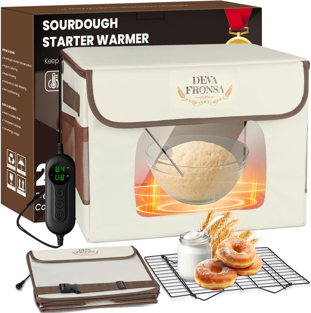 Foldable Bread Proofing Box - 36L Large Dough Proofer with 3-Sided Heating, 24H Timer+Temp Control(50-113) with Front Window & Metal Rack for Sourdough, Yogurt & Bread Baking