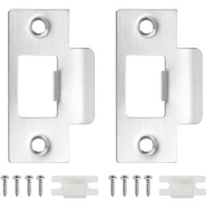 PATIKIL 2-3/4" Door Lock Strike Plate,2 Pcs Stainless T Strike Deadbolt Strike Plate,Door Backplate with Screw for Interior Exterior Door Use(Large Hole), Silver