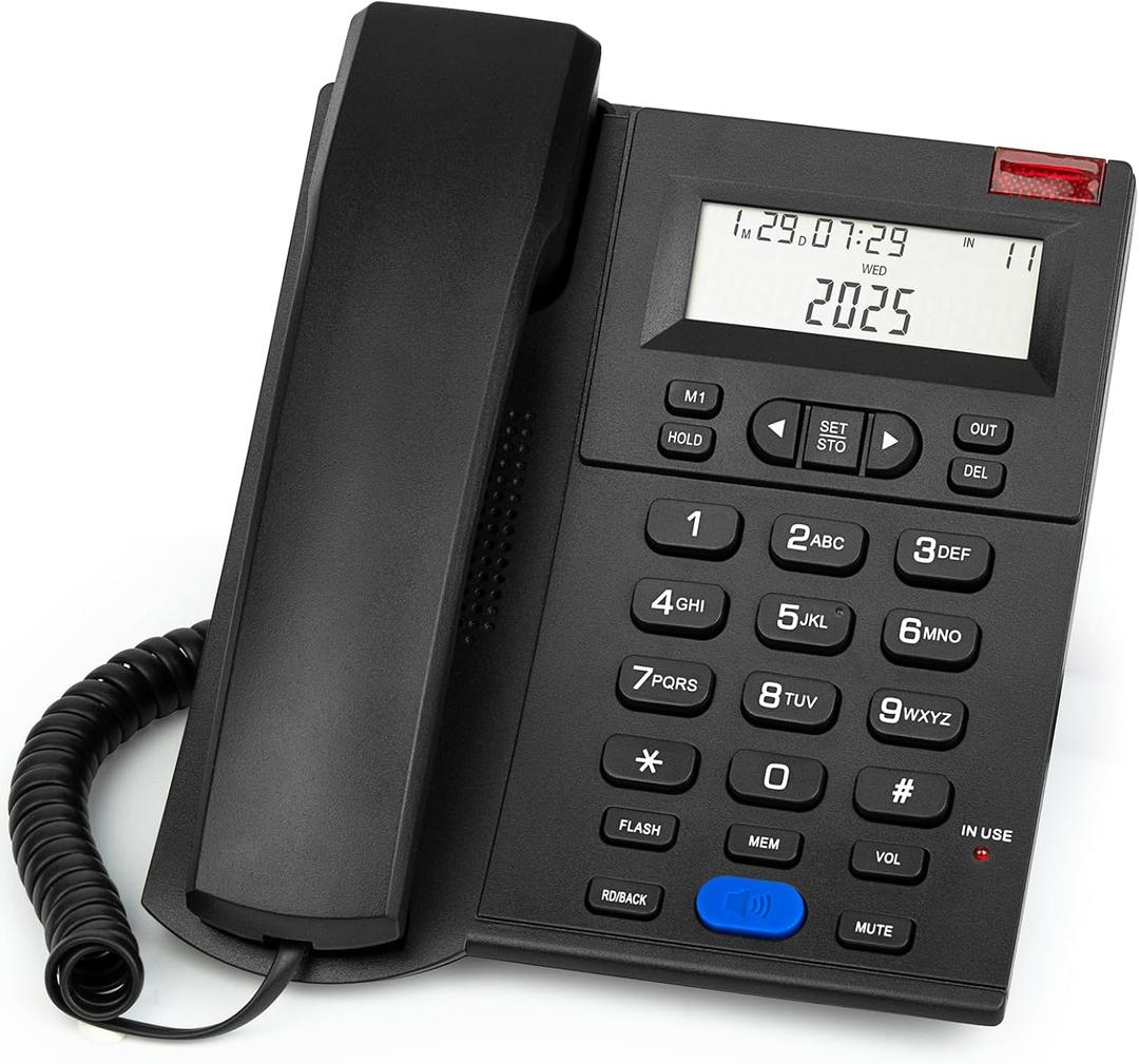 Sangyn Corded Landline Telephone with Caller ID, Loud Ringer Home Phone with Speaker, Redial & Speed Dial, Analog Desk Phone with Adjustable Ringer Volume for Home Office