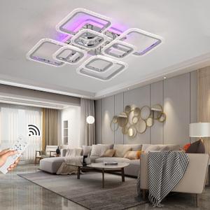Modern Ceiling Light,Dimmable Living Room Lights Ceiling,8 Squares LED Kitchen Ceiling Light Fixture for Laundry Room,Hallway,3000-6000K,Chrome