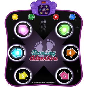 Flooyes Dance Mat Toys for 3-12 Year Old Kids, Electronic Dance Pad with Light-up 6-Button Wireless Bluetooth, Music Dance with 5 Game Modes, Birthday Toys Gifts for 3 4 5 6 7 8 9 10+ Year Old Girls
