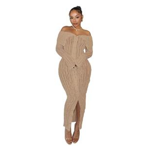 AIBUSIS Womens Sexy Off Shoulder Maxi Dress Pleated See Through Flare Sleeve Button Down Slit Bodycon Long Dresses XL