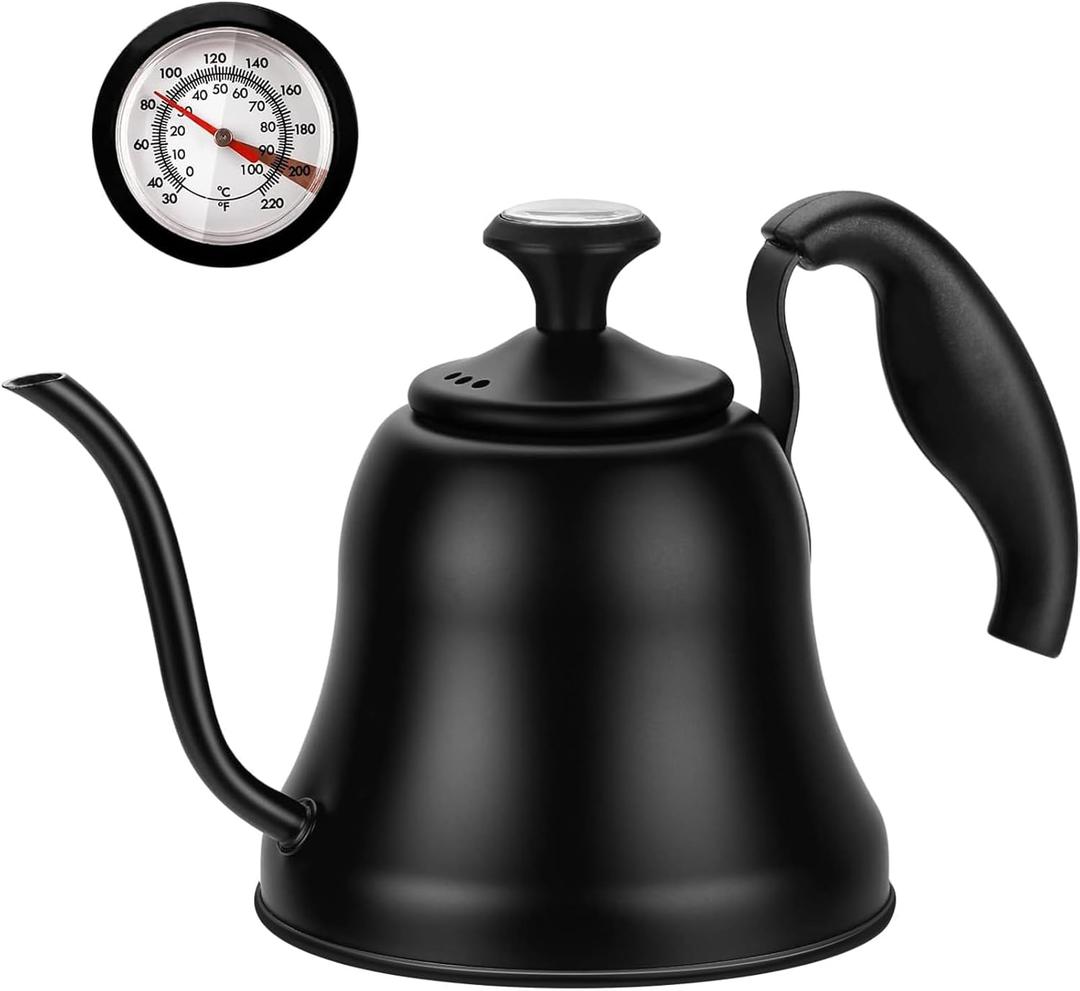 Chefbar Tea Kettle with Thermometer Stovetop Gooseneck Kettle 28oz 0.8L Pour Over Coffee Pot, Matte Black Camping Home Kitchen Water Boiler, 1Pack