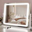 ROLOVE Large Vanity Mirror with Lights, 22"x17" Lighted Makeup Mirror for Desk, 3 Color Dimmable LED Lights, Smart Touch Control & 360 Rotation Tabletop Dresser Mirror (White)