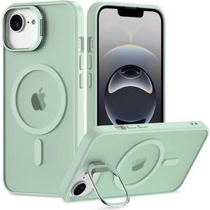 Nvollnoe for iPhone 16e Case Compatible with MagSafe Military Grade Shockproof Heavy Duty Protective Adjustable Kickstand Matte Semi Clear Phone Cover for iPhone 16e(Mint)